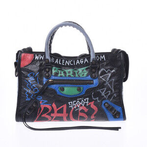 BALENCIAGA Graffiti City Bag Black Lambskin Handbag